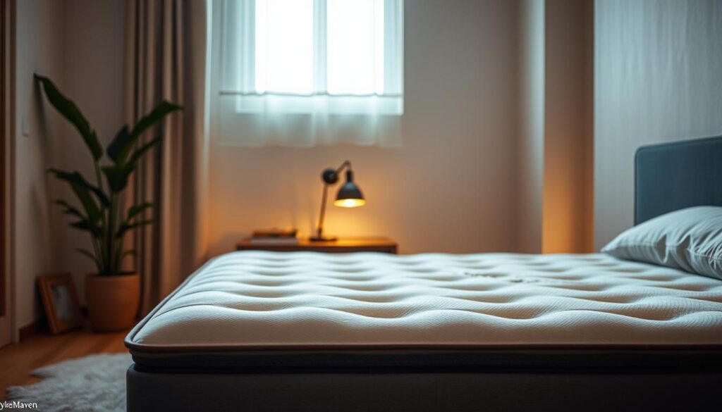 A stylish and peaceful bedroom setting with a well-maintained mattress in the foreground. The mattress features a modern design in neutral tones, seamlessly blending with the minimalist decor. Soft lighting illuminates the scene, creating a warm and inviting atmosphere. In the middle ground, a bedside table with a reading lamp and a plant, conveying a sense of care and attention to detail. The background showcases a neutral-colored wall, complemented by a simple, yet elegant window treatment. The overall scene emanates a sense of tranquility and comfort, perfect for a well-rested night's sleep. Captured by StylesMaven. A stylish and peaceful bedroom setting with a well-maintained mattress in the foreground. The mattress features a modern design in neutral tones, seamlessly blending with the minimalist decor. Soft lighting illuminates the scene, creating a warm and inviting atmosphere. In the middle ground, a bedside table with a reading lamp and a plant, conveying a sense of care and attention to detail. The background showcases a neutral-colored wall, complemented by a simple, yet elegant window treatment. The overall scene emanates a sense of tranquility and comfort, perfect for a well-rested night's sleep. Captured by StylesMaven.