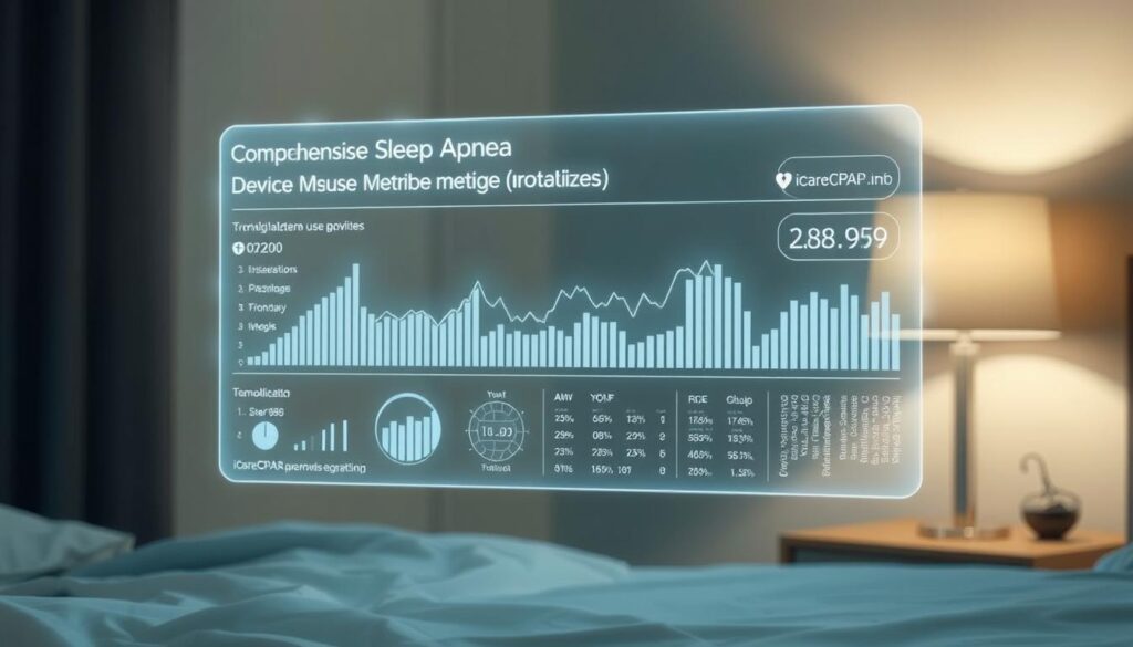 A serene and secure medical data visualization. A transparent, holographic interface displays comprehensive sleep apnea device usage metrics for the iCareCPAP system. Soft, ambient lighting emanates from the display, casting a comforting glow. The interface conveys a sense of privacy and protection, with no external markings or text visible. The overall scene evokes a calm, confidential atmosphere, befitting the sensitive nature of personal medical data. A serene and secure medical data visualization. A transparent, holographic interface displays comprehensive sleep apnea device usage metrics for the iCareCPAP system. Soft, ambient lighting emanates from the display, casting a comforting glow. The interface conveys a sense of privacy and protection, with no external markings or text visible. The overall scene evokes a calm, confidential atmosphere, befitting the sensitive nature of personal medical data.